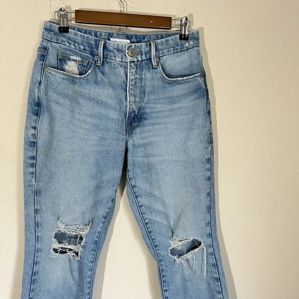 Good American Good Girlfriend Distressed Jeans Light Wash Blue High Rise 4/27 - Picture 3 of 7